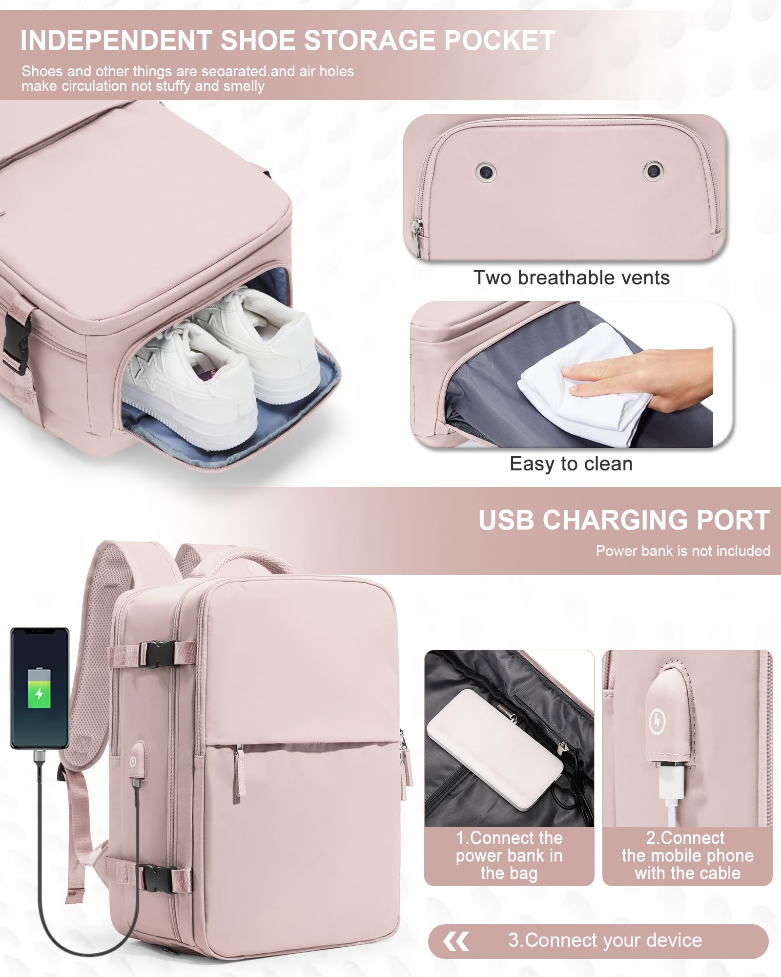 SZSYCN Borse da Cabina per Ryanair 40x20x25 Bagaglio a Mano Easyjet 45x36x20 Zaino Viaggio 40x30x20 Wizzair Zaino da Viaggio aereo Bagaglio a mano Zaino Donna Zaini Casual con scomparto per laptop