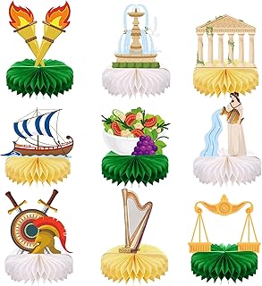 Funrous 9 Pcs Greek Decoration Greece Honeycomb Centerpieces Ancient Greece Themed Party Decorations Greek Mythology Party Favors Cutout Craft for Birthday Decor Ancient Roman Activities Supplies
