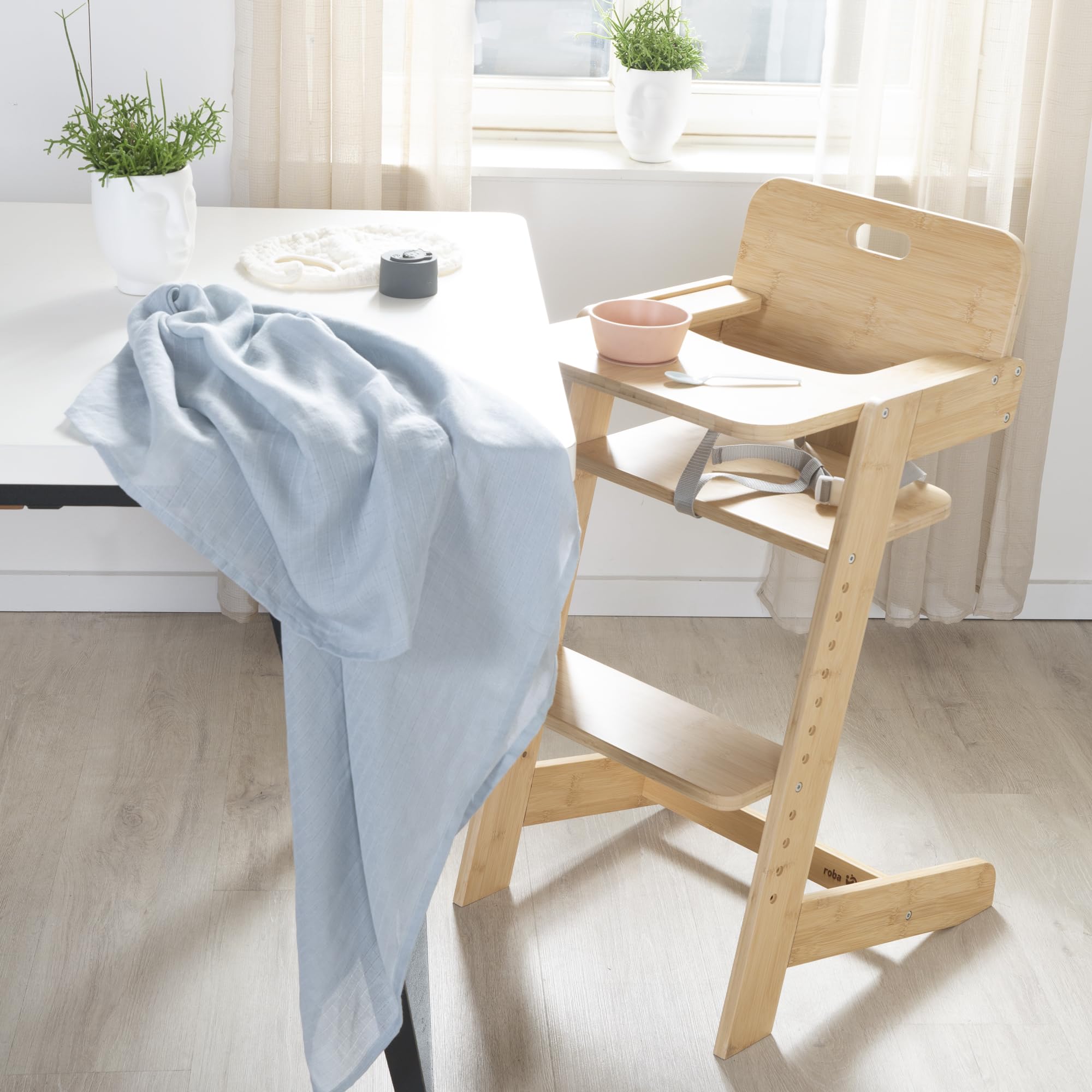roba Seggiolone per Bambini Nature Up in Legno di Bambù Certificato FSC - Regolabile con Vassoio Rimovibile - Cintura a 3 Punti - Fino a 70 kg di Portata - Naturale