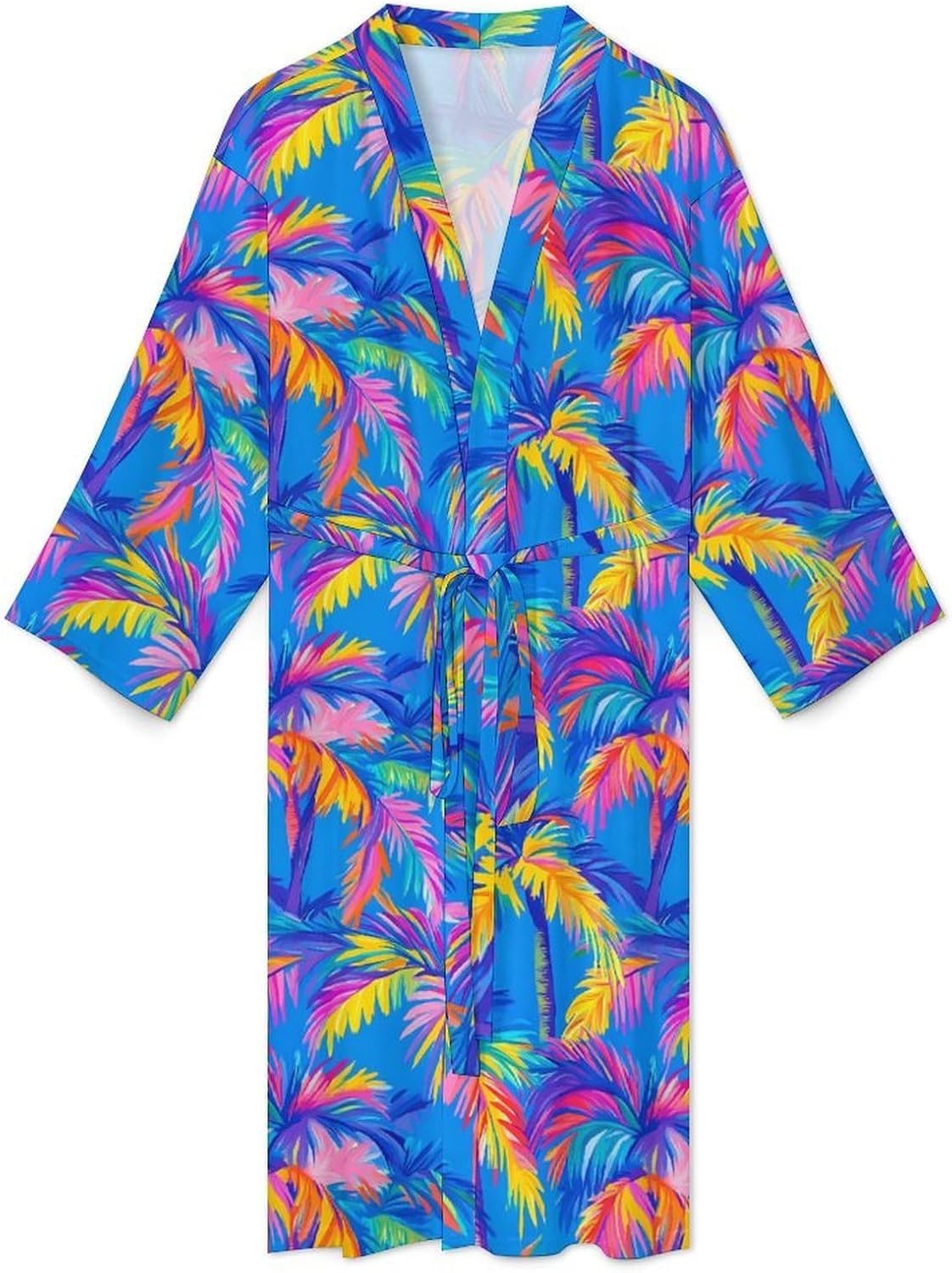 Colorful Palm Trees Mens Robe Long Bathrobe for Women Bath Robes Lightweight Soft Printed Sleepwear