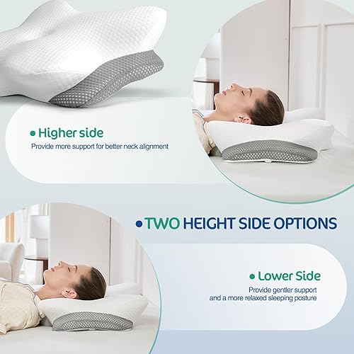 Miniatura 5 de Almohada cervical ergonómica para aliviar el dolor de cuello y hombros, almohada de contorno de espuma viscoelástica con doble altura, funda de