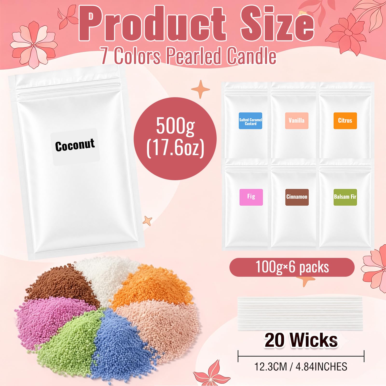 STRN Candela perlata di cera di sabbia con stoppini, 7 profumi | Decorazione per la casa per la produzione di candele fai da te, feste di nozze, decorazioni per