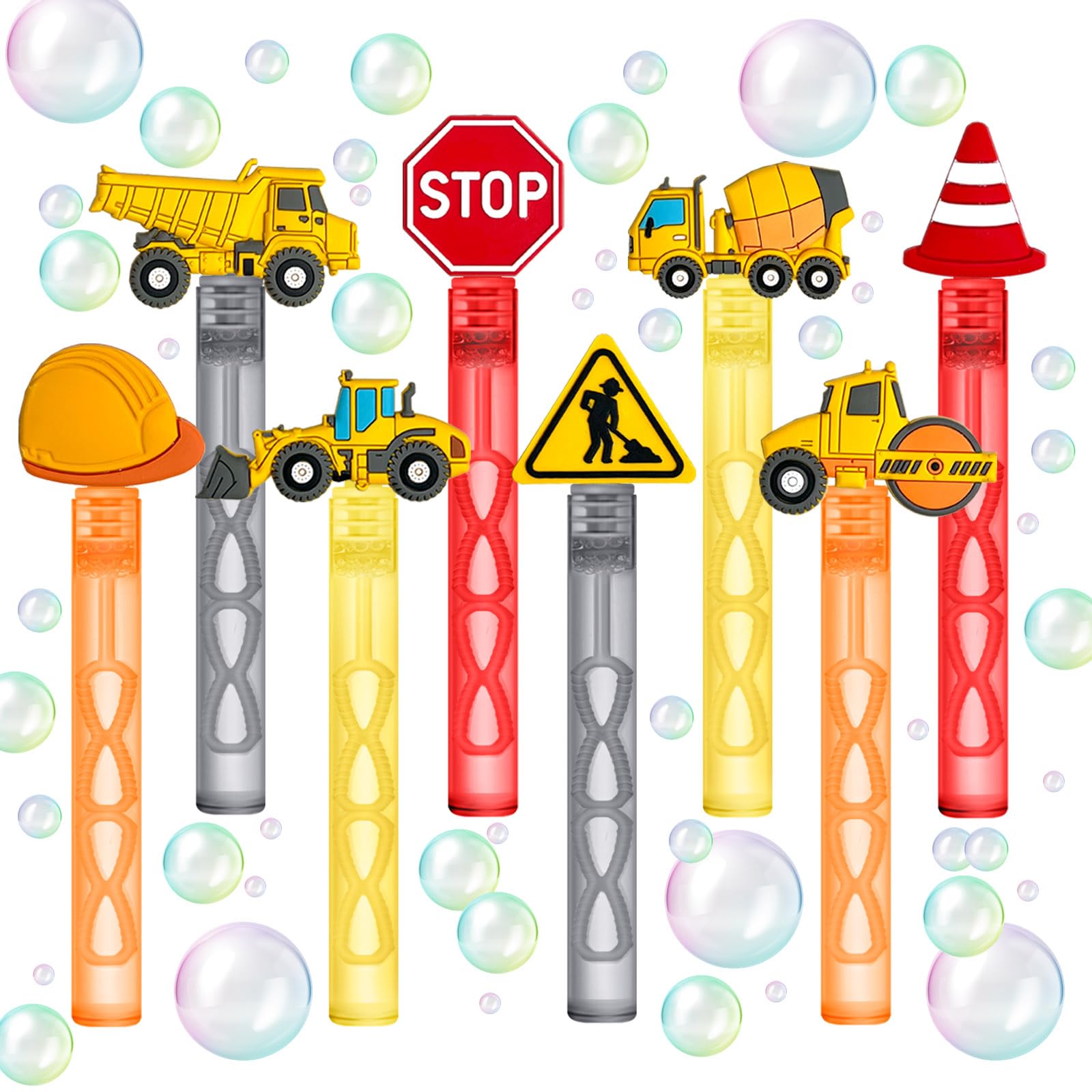 QZCPGP Construction Party Favors,24Pcs Bubble Wands for Kids | Cool Construction Theme Pattern,Birthday Party Supplies,Baby Shower,Classroom Prizes,