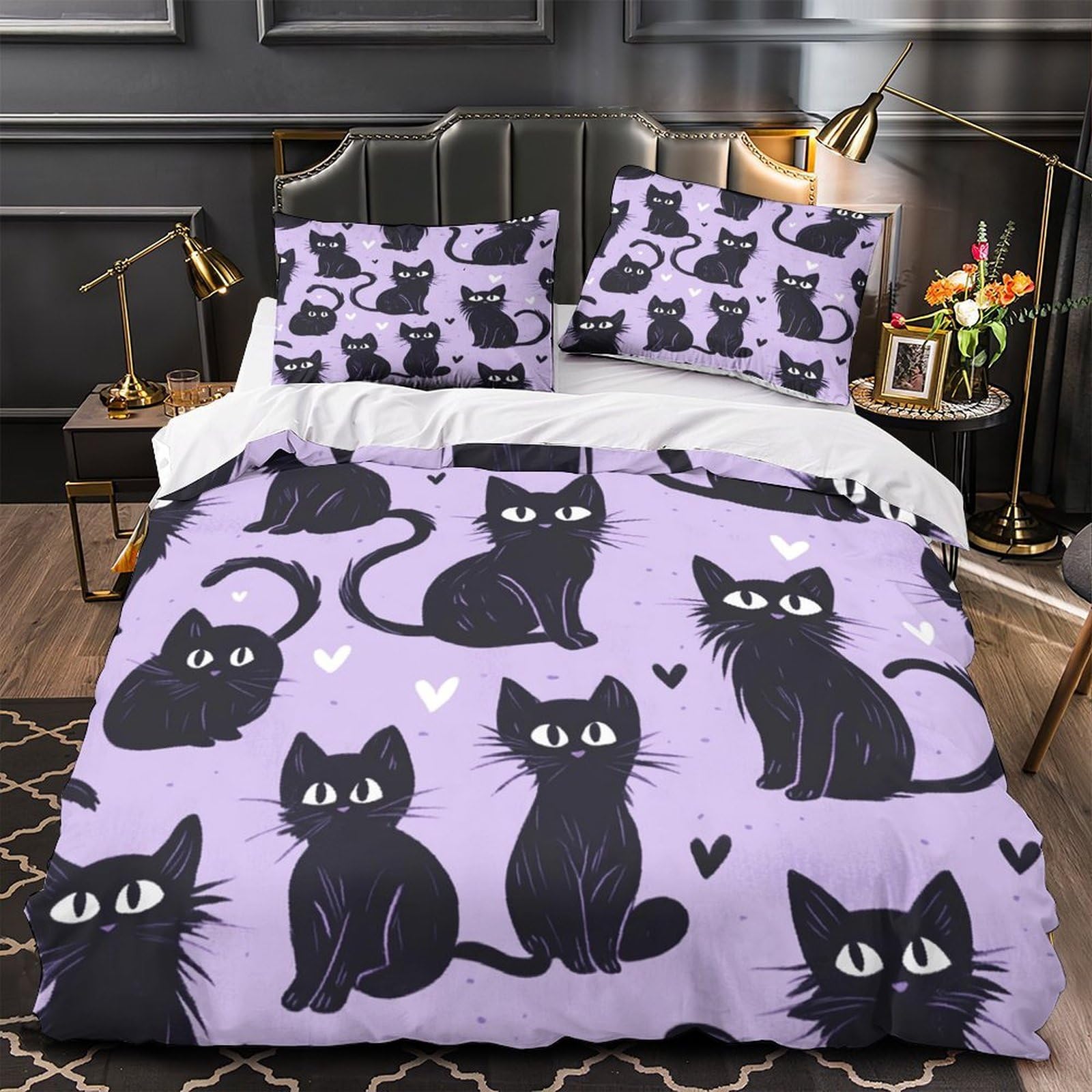 Housse de couette chat noir 140x200cm pour chambre d'enfant design mignon 3D