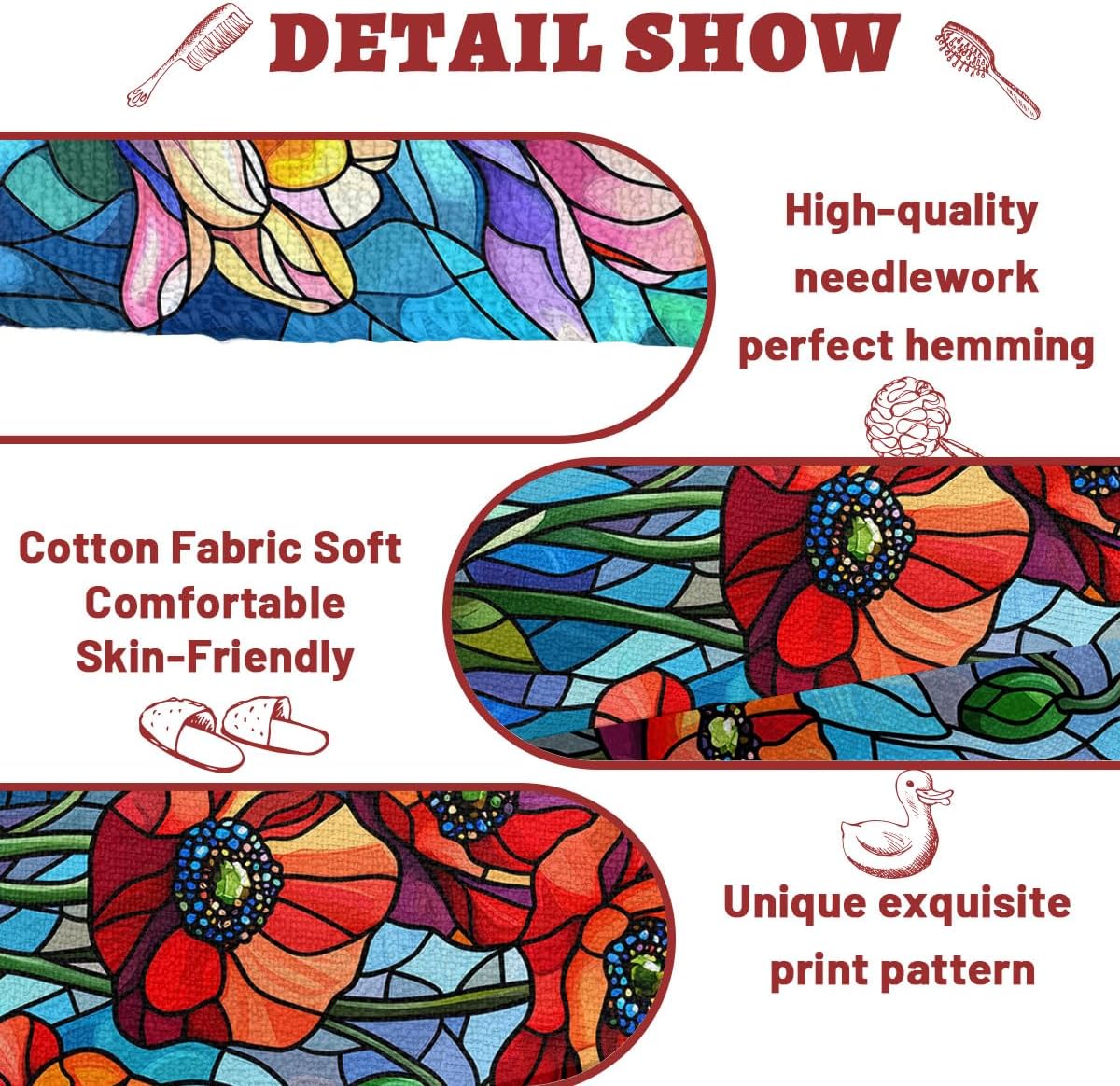 Flowers Bath Hand Towels Set of 2 Absorbent Colorful Stained Glass Poppies Magnolia Bathroom Kitchen Towels Set of 2 Face Towels for Bathroom Gym Hotel Sport Decor Gifts for Women Man 14"x28" - Image 4