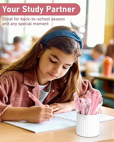 Miniatura 4 de Four Candies Juego de 14 bolígrafos de tinta de gel pastel con estuche, lindo bolígrafo retráctil de punta fina de 0.020 in, 12 unidades de tinta