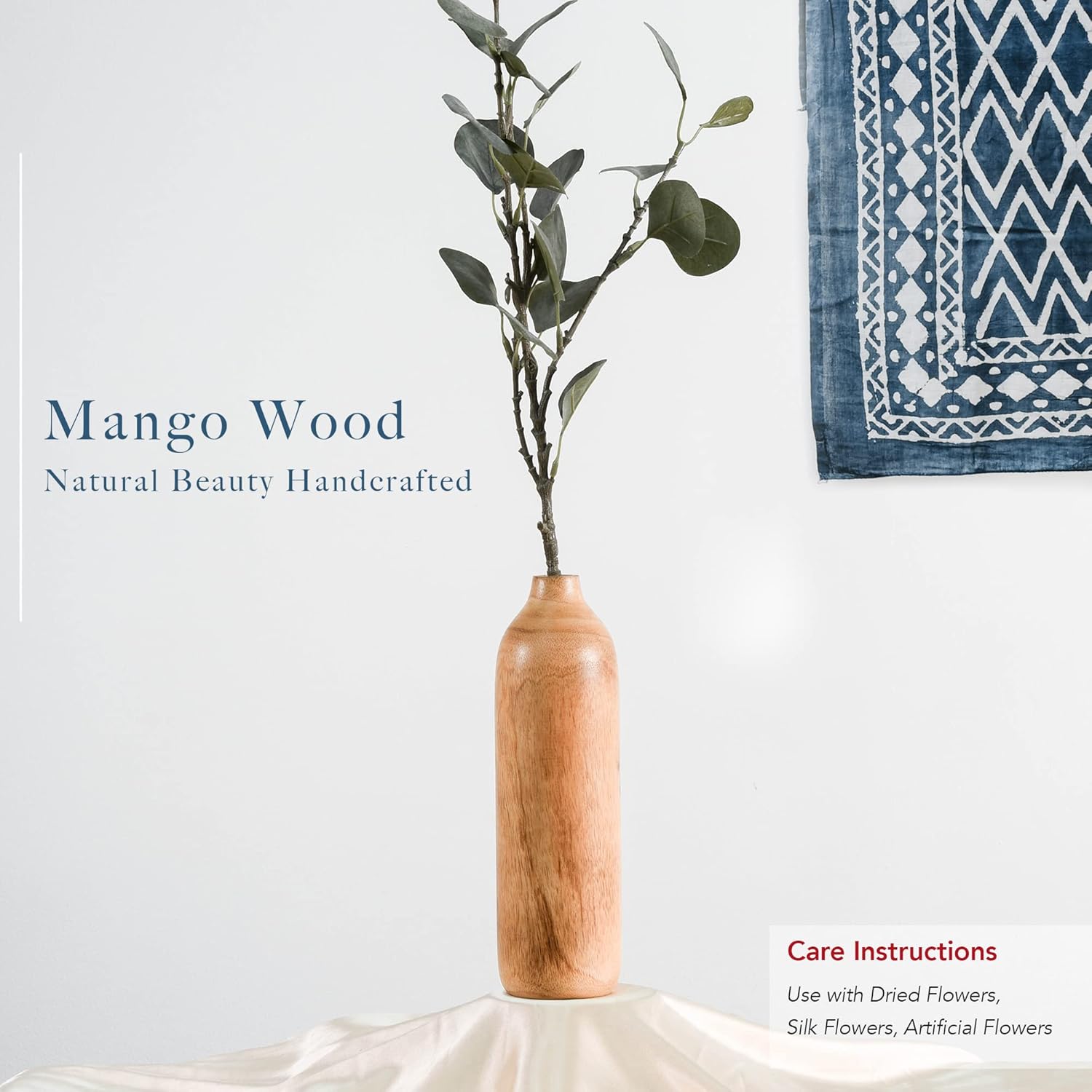 AeraVida 10-Inch Handmade Mango Wood Bottle Vase | Decorative Brown Wooden Flower Vase for Living Room or Office | Modern Rustic Tabletop Accent for Dried or Faux Florals