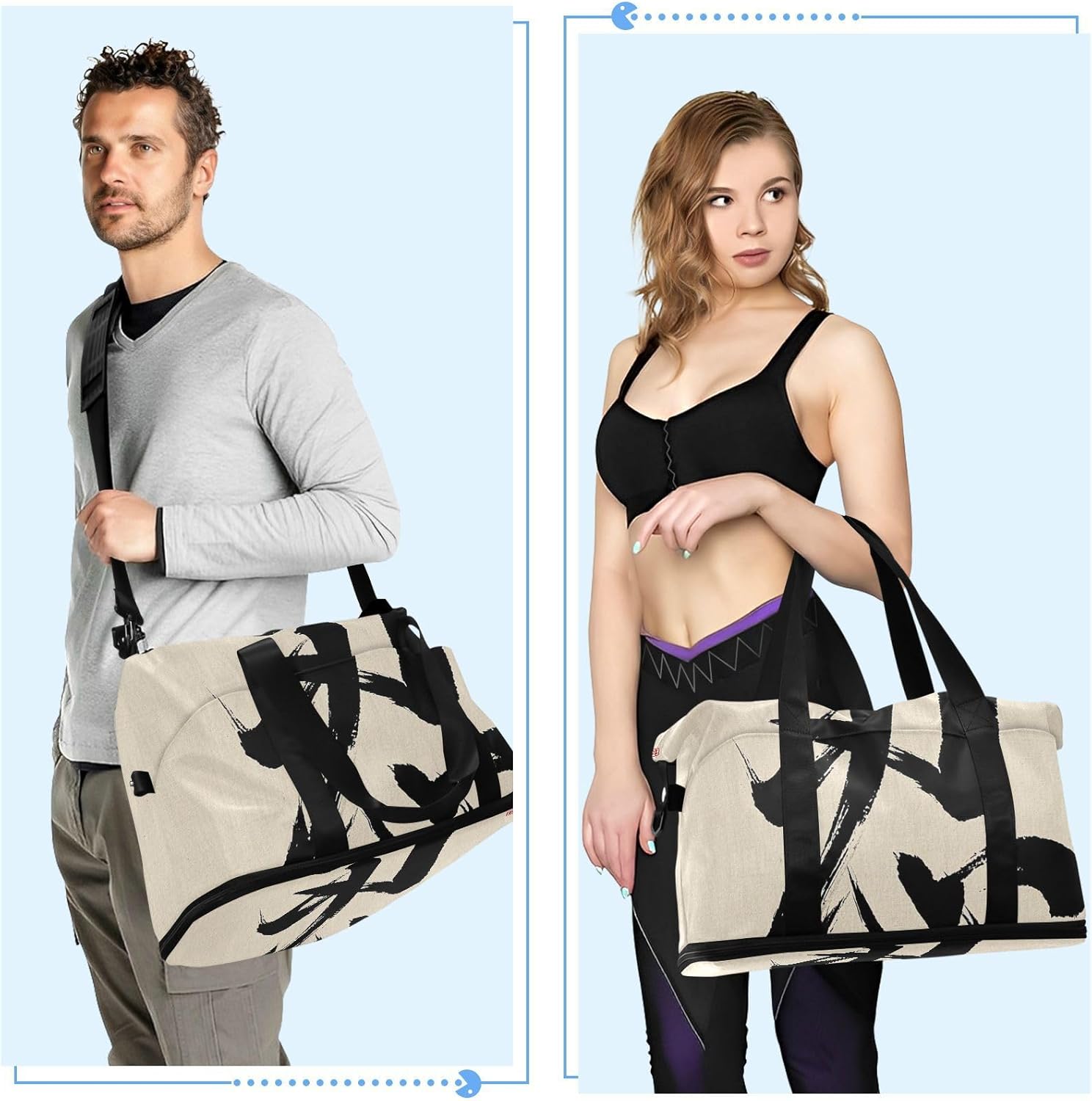 Chinese Character Cultural Quote Patience Gym Tote Bag Carry on Bag with Adjustable Strap for Workout Multifunctional
