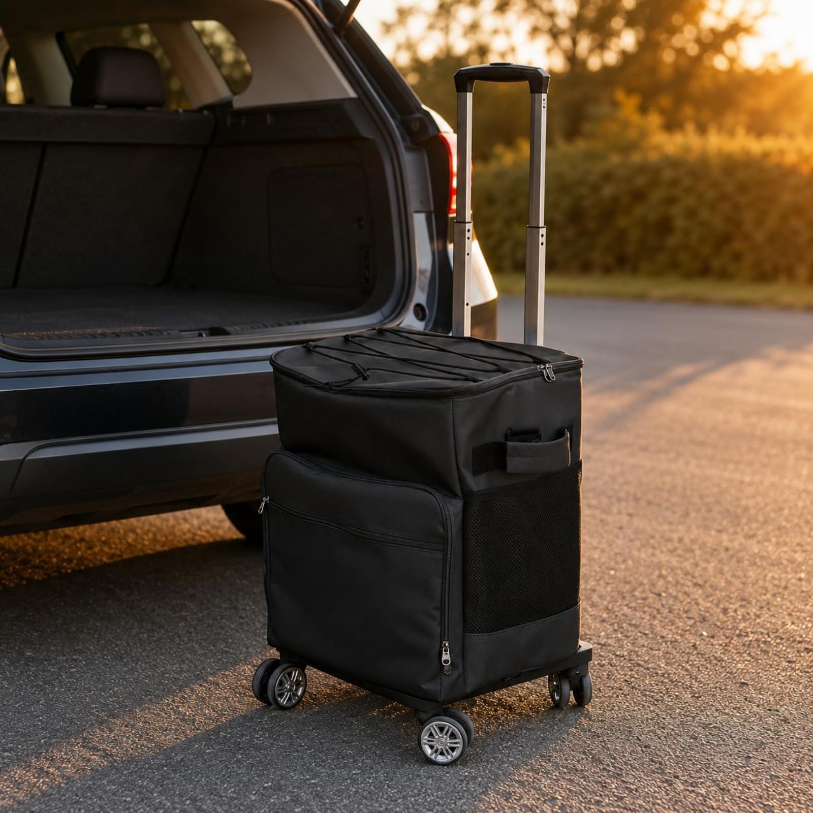 predolo Borsa Frigo Portatile con Ruote Carrello Termico Isotermico Borsa Termica Trolley con Manico Regolabile in Oxford E Rivestimento con Tasca Frontale, Blu Marino, 40L