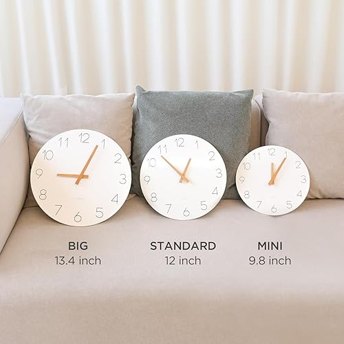 Miniatura 4 de mooas Flatwood - Reloj de pared (madera mini), movimiento de barrido silencioso sin tictac, decorativo, funciona con pilas, para el hogar, sala de