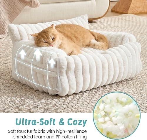 Miniatura 3 de Bonita cama para gatos con funda extraíble, sofá multifuncional de piel sintética de felpa para mascotas con manta, muebles ultra suaves para