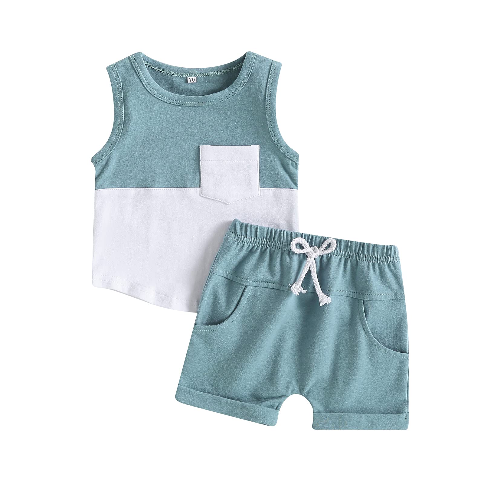 LIOMENGZI Infant Baby Boys Summer Clothes Sets Outfit Color Block Short Sleeve Tank Top Boys Shorts Cute Summer Outfit Set