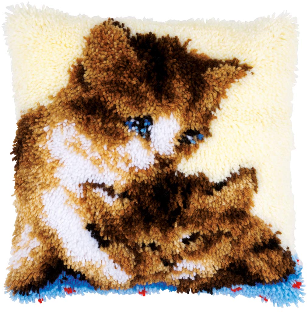 Vervaco Latch Hook Cushion Twin Cats Latch Hook, Cotton, multicoloured, 40 x 40 x 0.3 cm