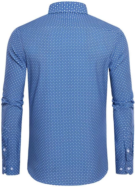 Mens Printed Dress Shirts 4-Way Stretch Long Sleeve Wrinkle Free Floral Casual Button Down Shirt - Image 2