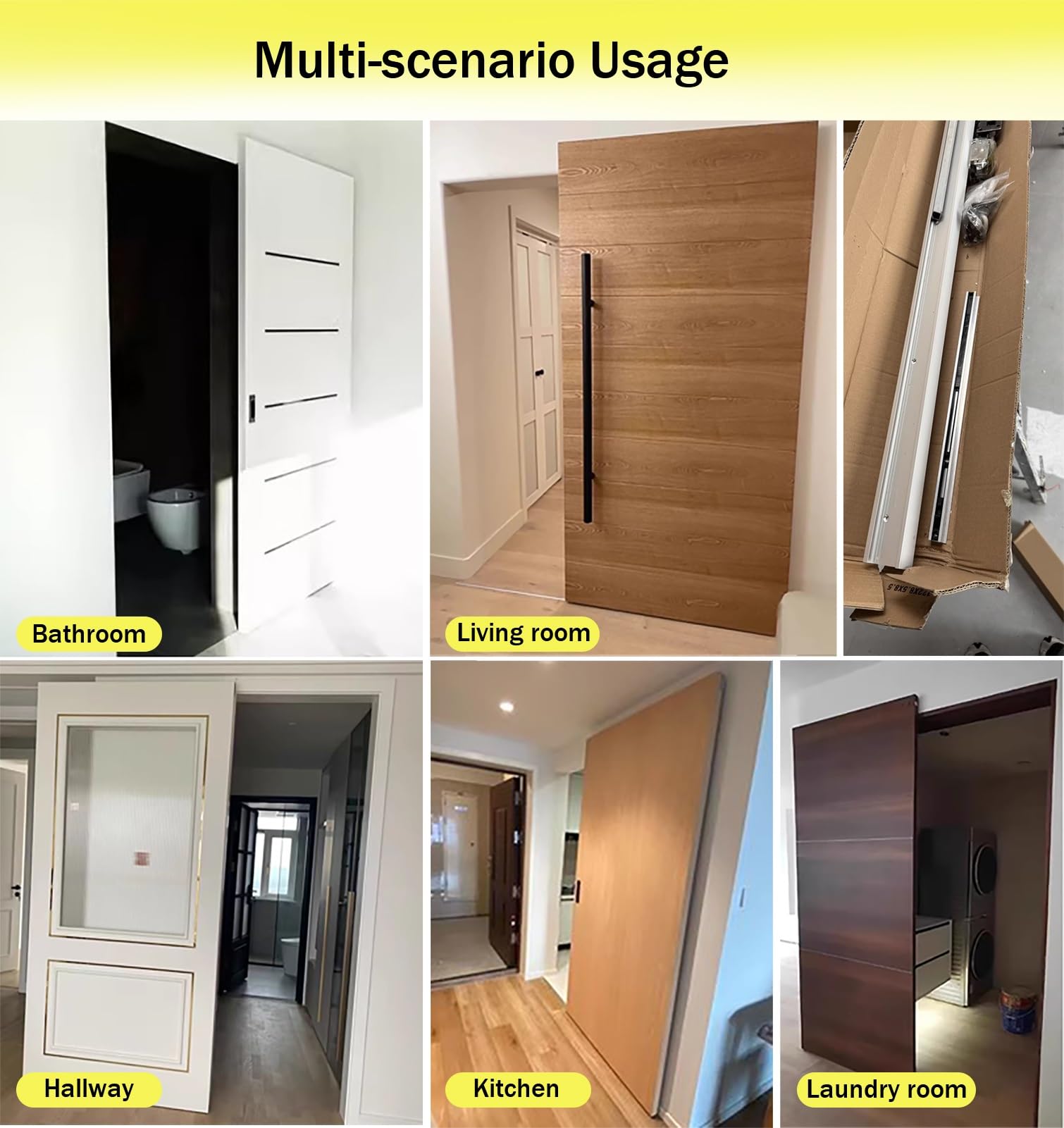 Guia Puerta Corredera Herrajes Ocultos para Puertas Corredizas de Granero con Mecanismo de Cierre Suave, Kit de Rodillos para Rieles de Puerta Corrediza Fantasma(11.4ft/346cm)