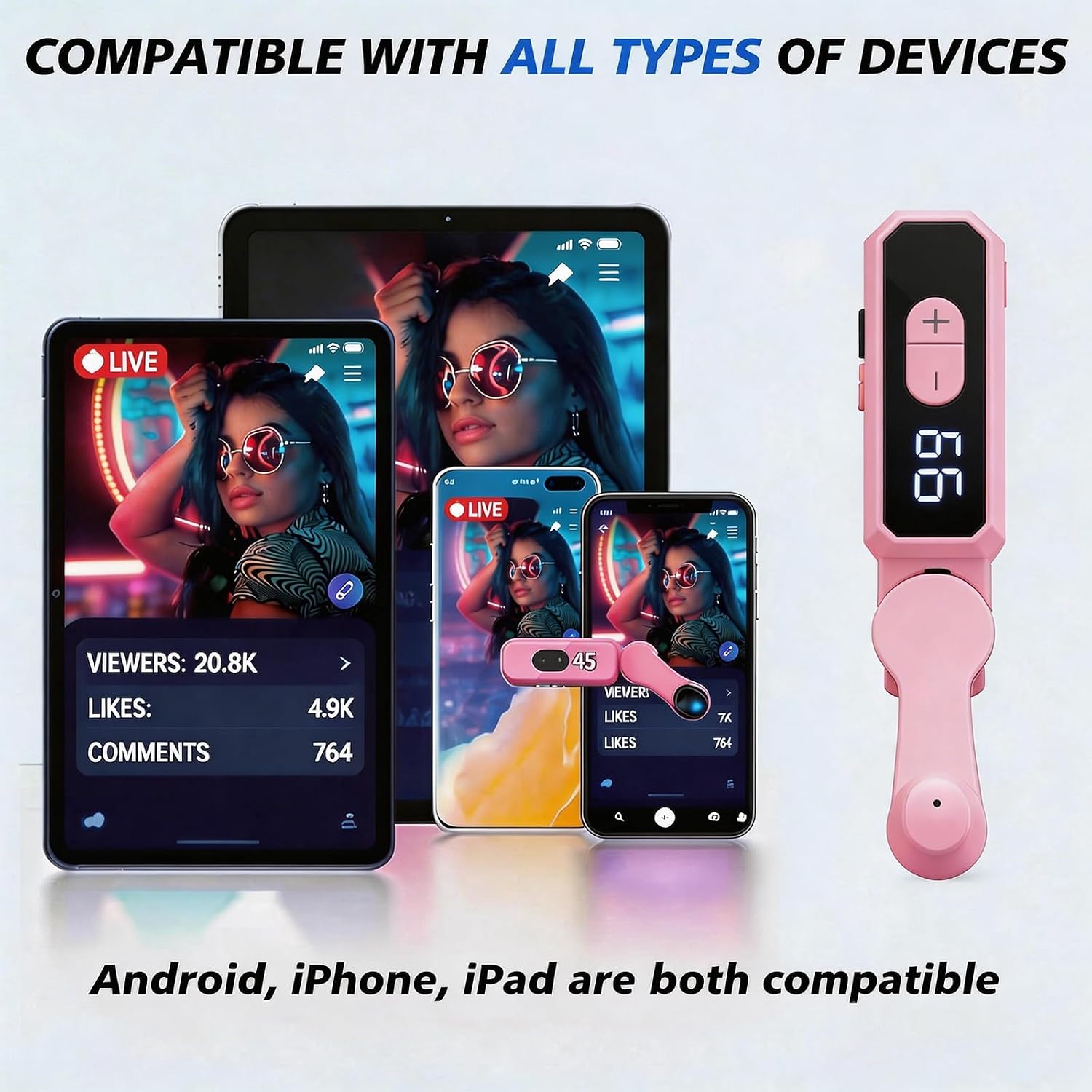 Auto Clicker Tapper,Portable Clicker for Tiktok iPhone iPad Android Smartphone,Rechargeable Cordless Wriless Clicker – 107 Adjustable Speed,Screen Auto Tapper for Live Stream Likes, Games (Pink)