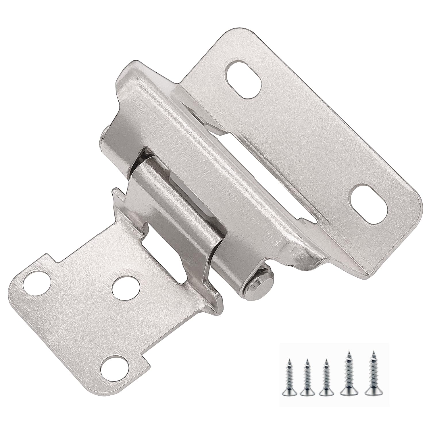 30 Pack 15 Pairs Brushed Nickel Cabinet Hinges - 1/2 inch Overlay Kitchen Cabinet Hinges, Silver Semi Wrap Cabinet Door Hinges, Satin Nickel Self