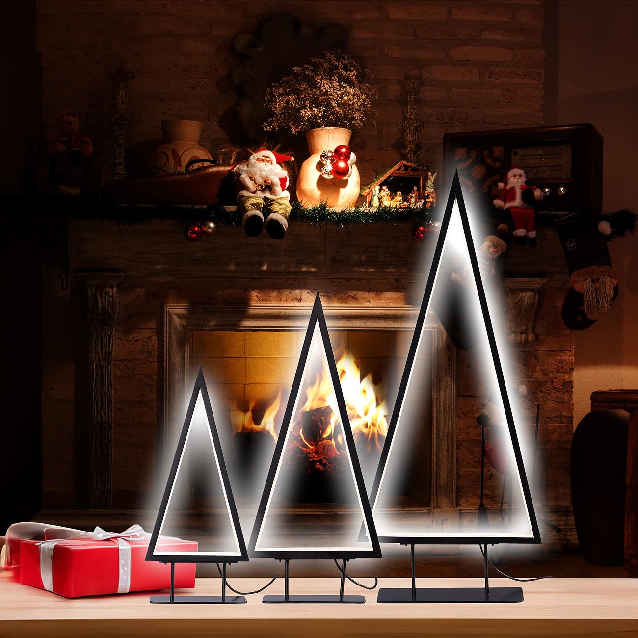 Carlo Milano Deko Baum: 3er-Set Design-Metall-Weihnachtsbäume, 36 cm, 46 cm & 70 cm Höhe, USB (LED Tanne, Weihnachtsbaum LED Metall, Weihnachtsbaumbeleuchtung)