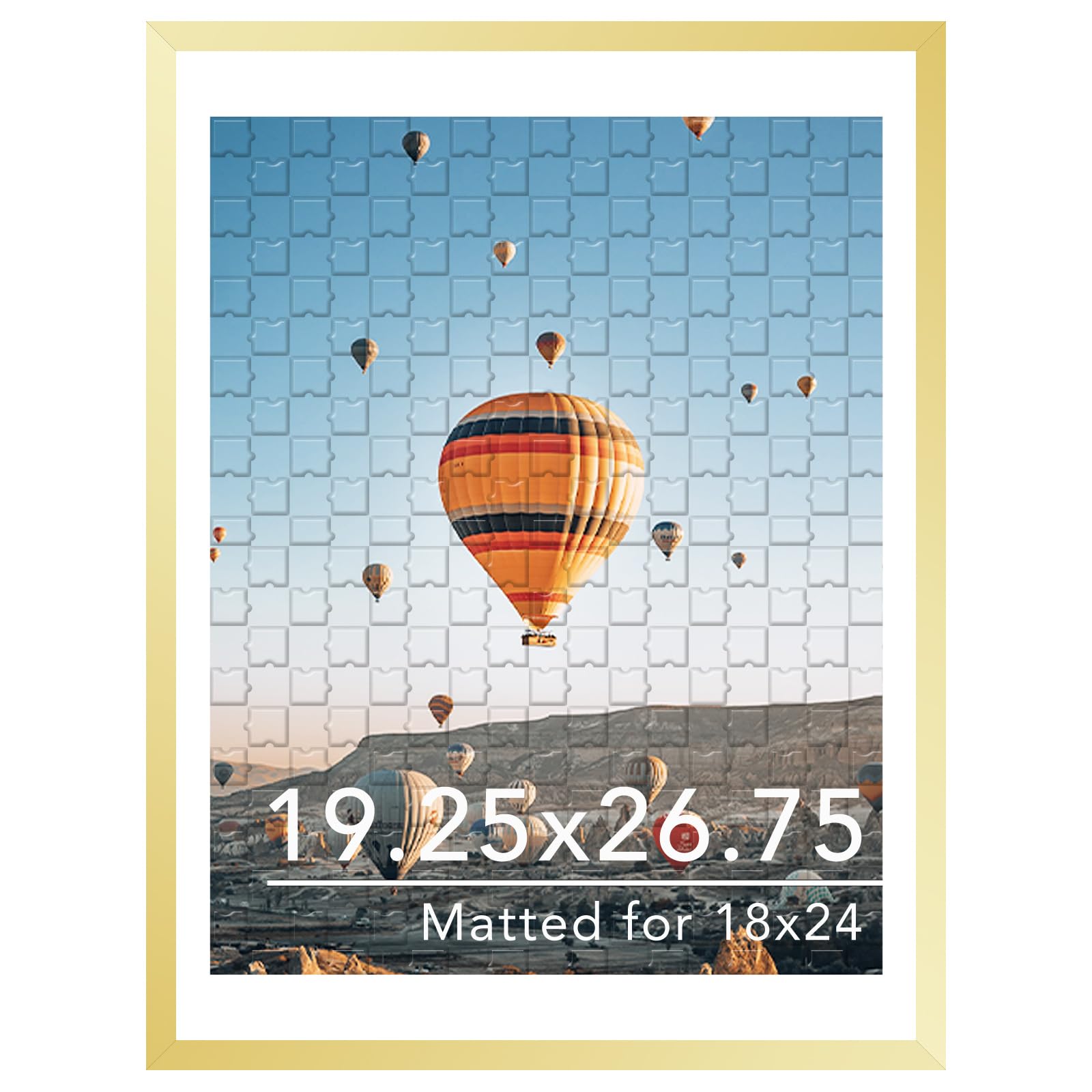 JCJMY 19.25x26.75 Puzzles Frame Gold, Display 18x24 with Mat or 19.25 x 26.75 without, Wall Hanging 19.25 by 26.75 Picture Frame for Poster Photo Canvas Picture Puzzles, Gold