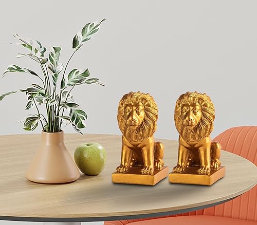 Miniatura 3 de Extremos de libro de león para el hogar, 2 sujetalibros dorados, decoración para libros, sujetalibros resistentes para estantes, estantes antiq