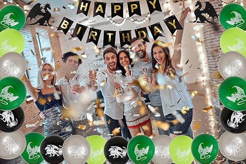 Miniatura 6 de Decoraciones de fiesta de cumpleaños de dragón, temática de mazmorras y dragones, suministros de fiesta de fantasía, incluyendo decoración y adornos