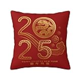 Year of The Snake 2025 Happy Chinese New Year Pillows Covers 18 X 18 Inch Throw Pillowcase Home Decorative Cushion Cover for Couch Sofa Chair Decor