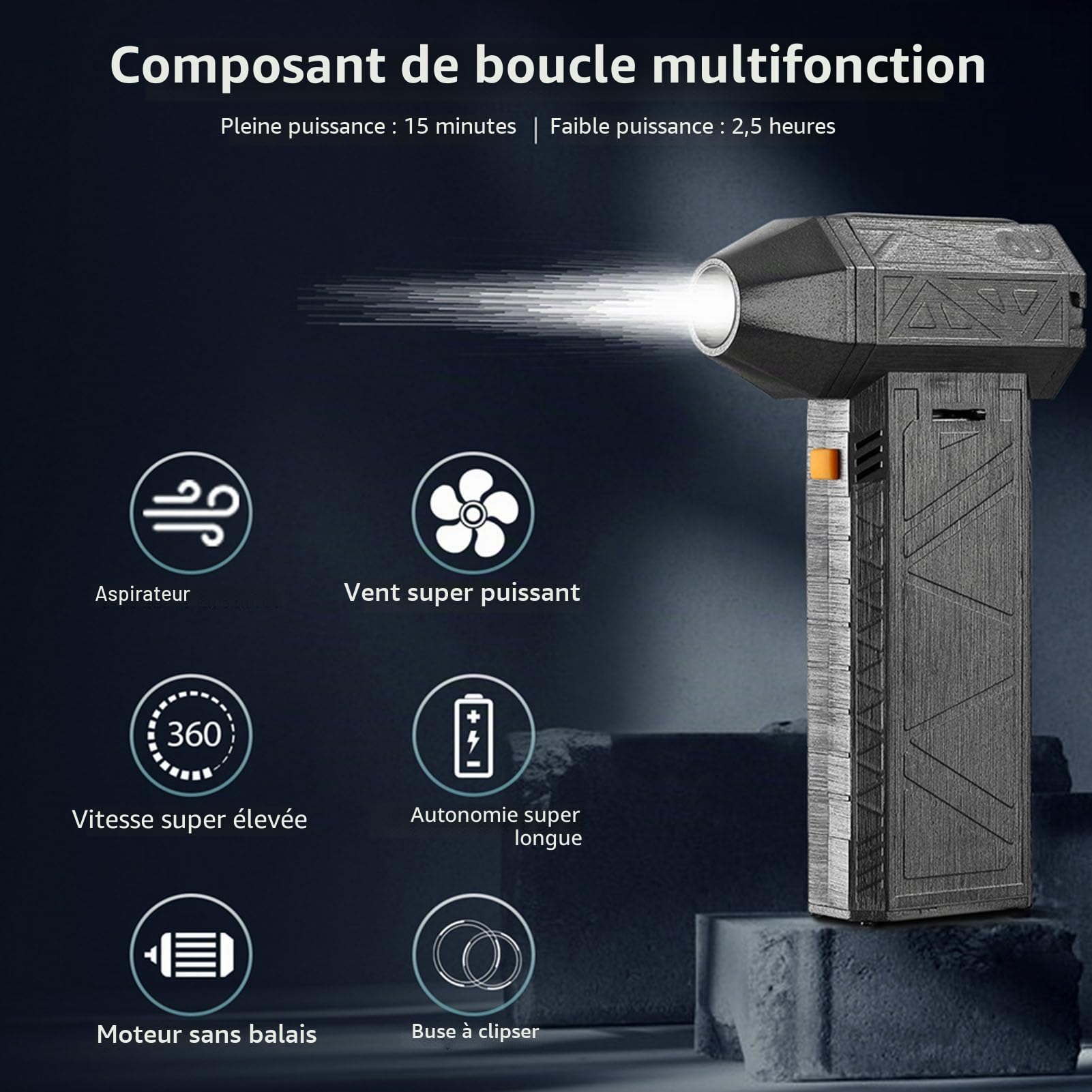 Asixxsix Jet Dry Mini Souffleur, 130 000 TR/Min, Portable, Puissant, Mini Souffleur à Air alimenté par Turbo pour Voiture, Nettoyage, Camping, Extérieur