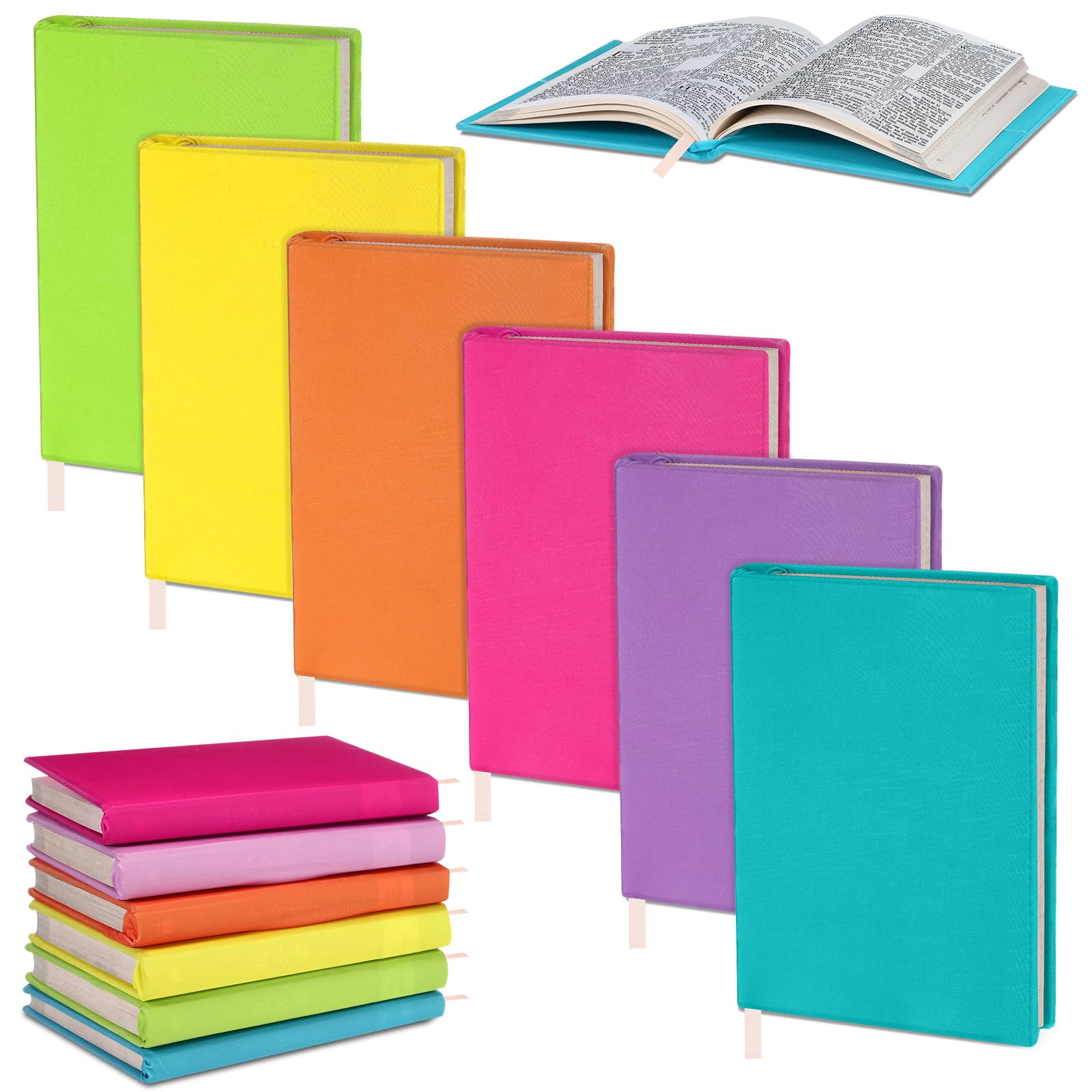Gilprop 6 Pack Stretchable Book Covers 6-9 Inch Colored Fabric Reusable Book Protector Sleeve for Hardcovers Textbook Protection Supplies(Neon Color)
