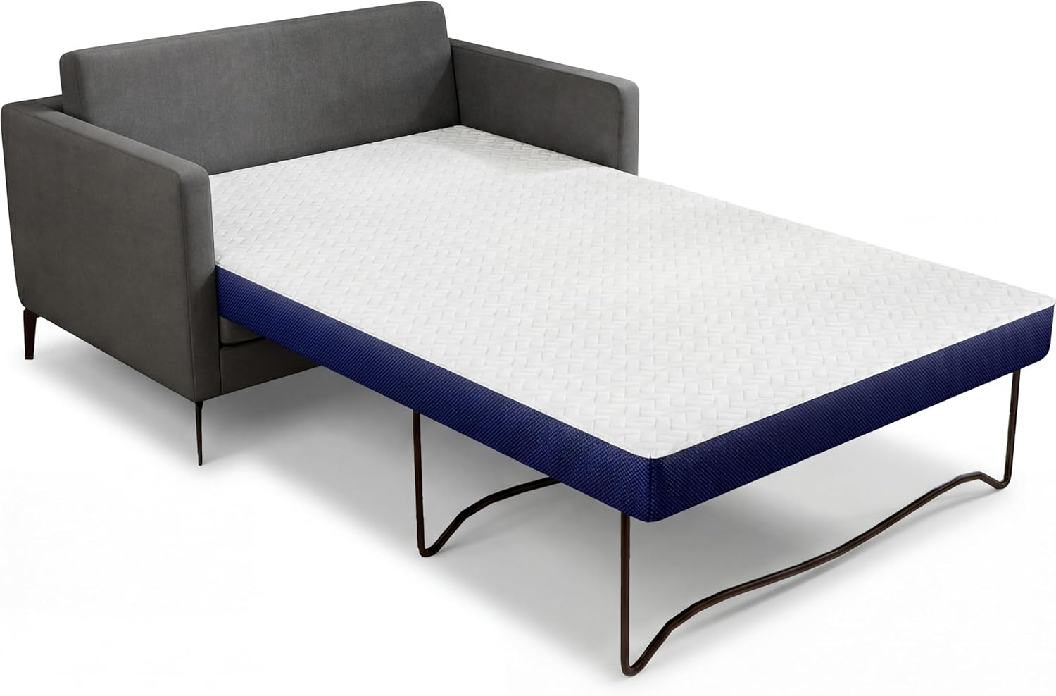 Lunarflex Queen Size Foldable Sofa Bed Mattress 4 Inch, High Resilience Blue & White Foam Replacement for Pull Out Couch, Sleeper Mattress with Anti-Slip Base & Zippered Washable Cover, 72 x 58 x 4
