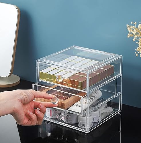 Miniatura 2 de Caja organizadora de cajones de maquillaje con 3 cajones, vitrina de acrílico para cosméticos, organizador de tocador, caja de almacenamiento