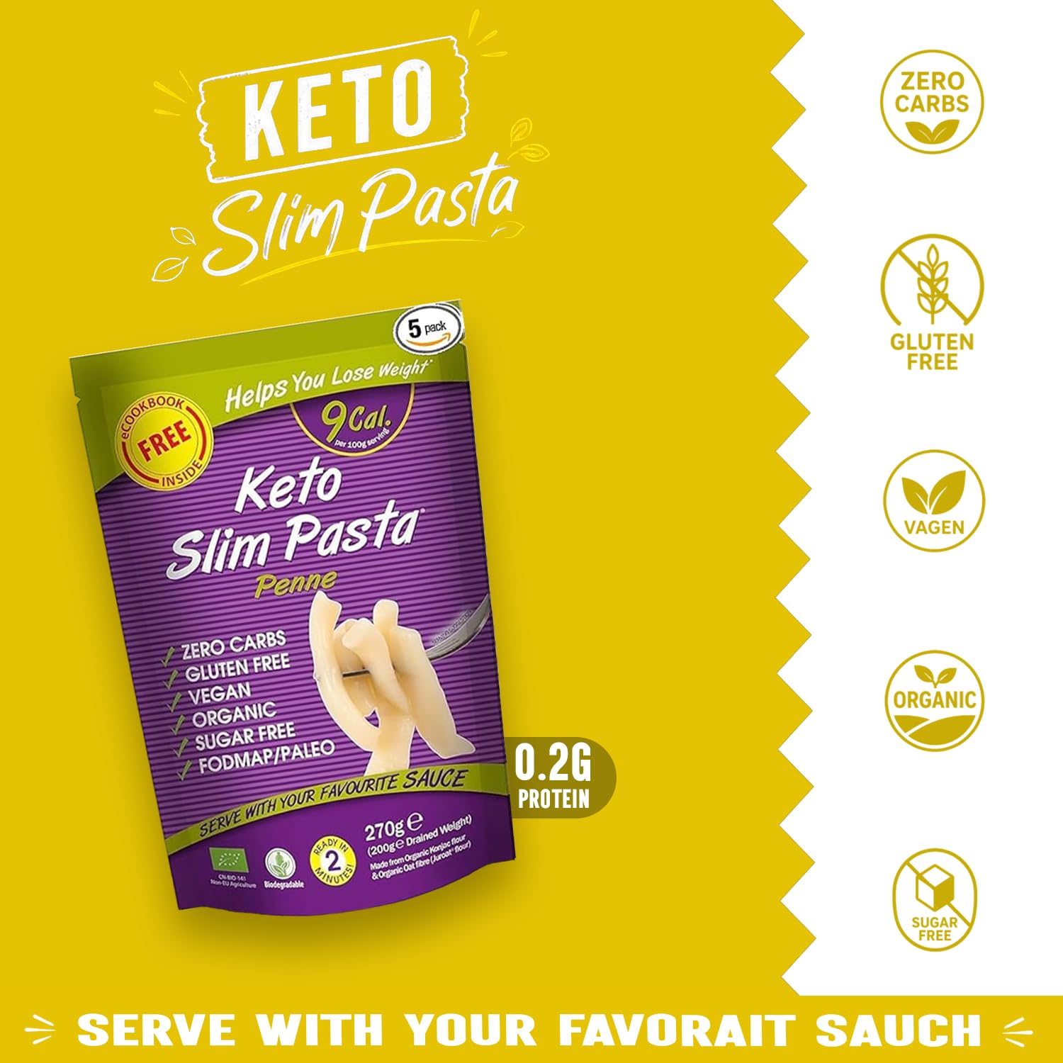 Eat Water Wąski makaron Penne 200 g (opakowanie 5 szt.)