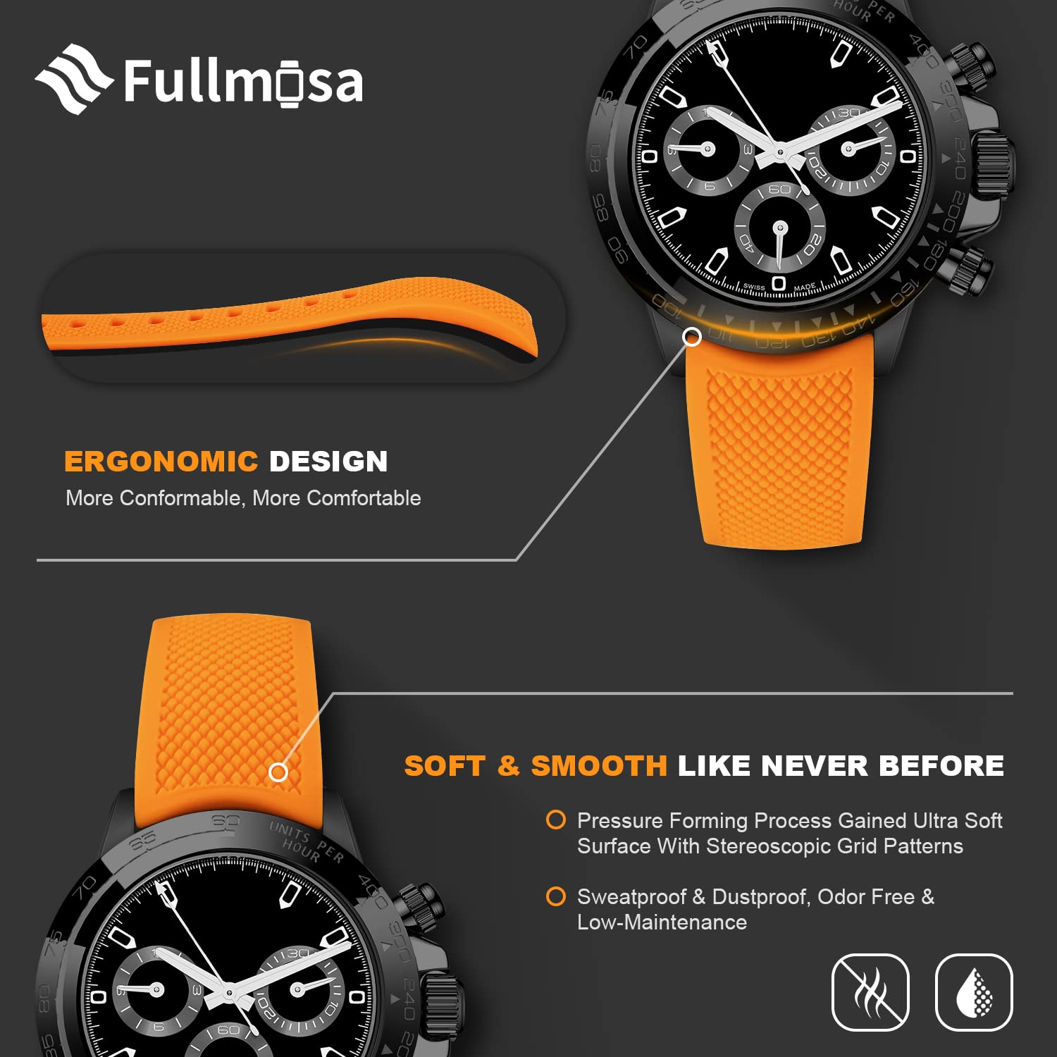 Fullmosa Cinturino 22mm per Orologio Rotondo, Cinturino Curvo in Silicone Compatibile con Huawei Watch GT 2/3 46 mm, Samsung Galaxy Watch 3 45 mm, Galaxy Watch 46 mm, Garmin Vivoactive 4, Seiko