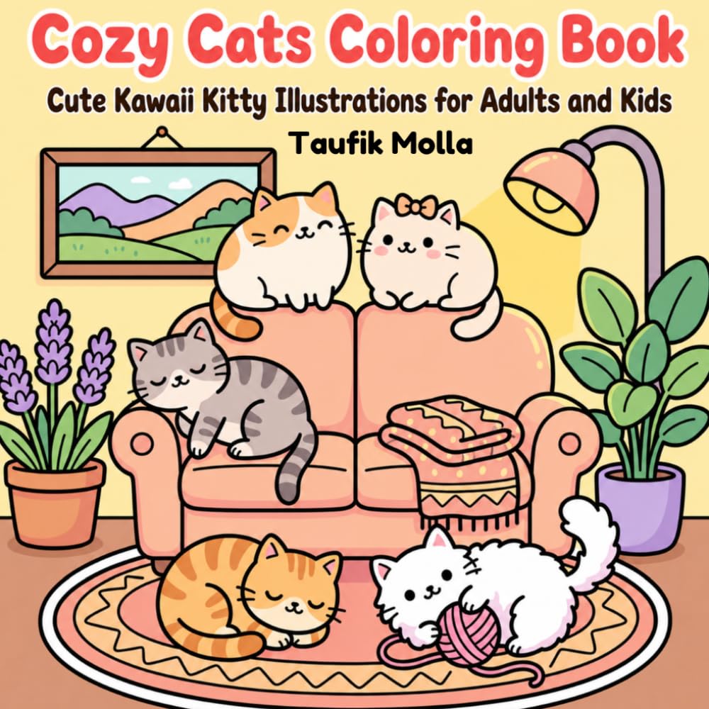 Cozy Cats Coloring Book: Cute Kawaii Kitty Illustrations for Adults and Kids