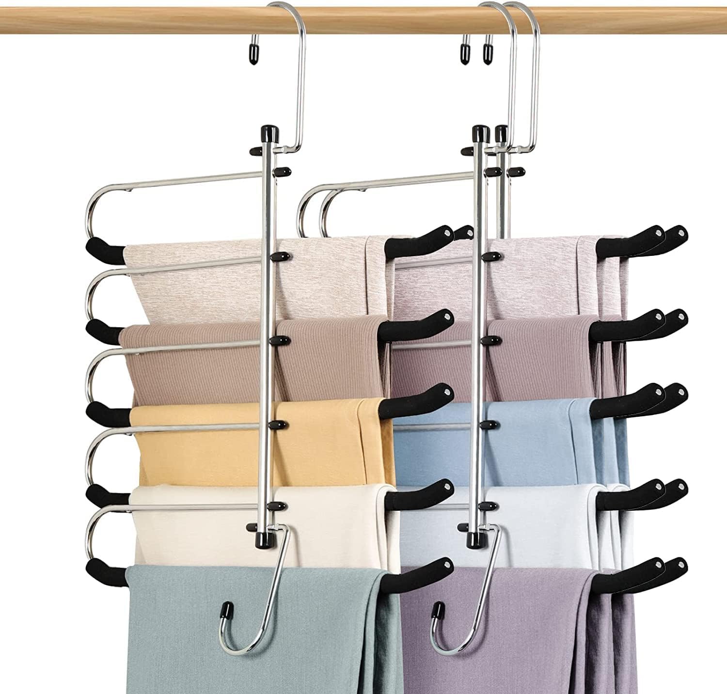 Zriey 3 Pack Coat Hangers Space Saving Trouser Hangers - Upgrade Non-Slip Trouser Hanger Rack With Foam Padded Swing Arm Hangers Multiple Layers Closet Organizer And Storage For Trousers, Slacks