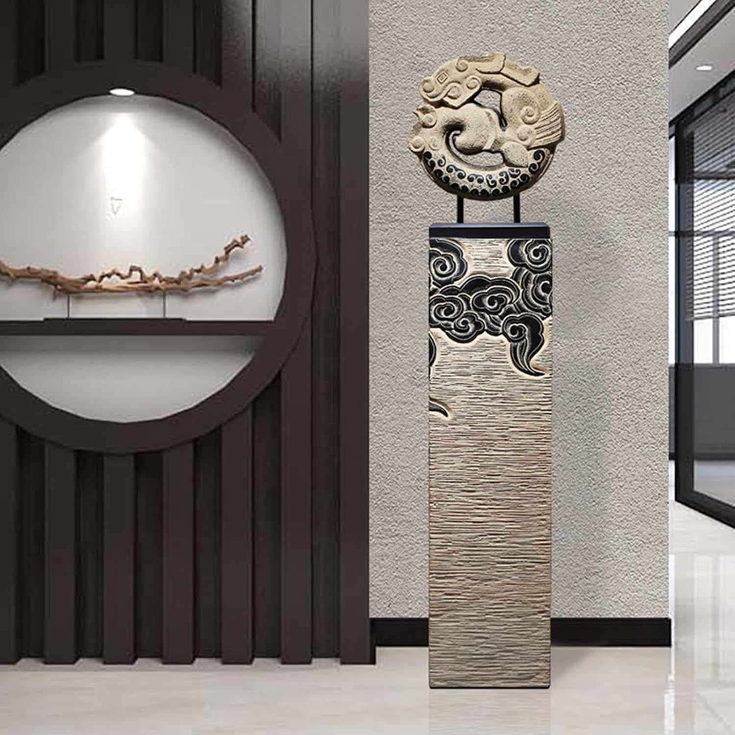 ARCVOX Decorative Columns Pedestal 19.6/27.5/35.4/43.3in, Antique Stone Finish Xiangyun Pattern, Statues for Home Decor, Statue Outdoor Sculpture for Garden (Size : Size M)