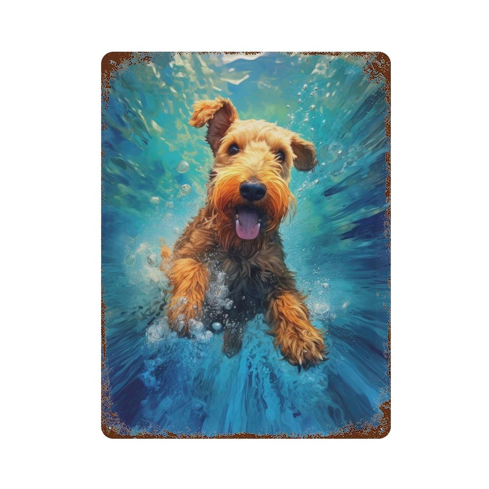 Garage Style Underwater Terrier Dog Vintage Rust Metal Sign 15.7"x11.8", Industrial Home Decor for Bar And Workshop