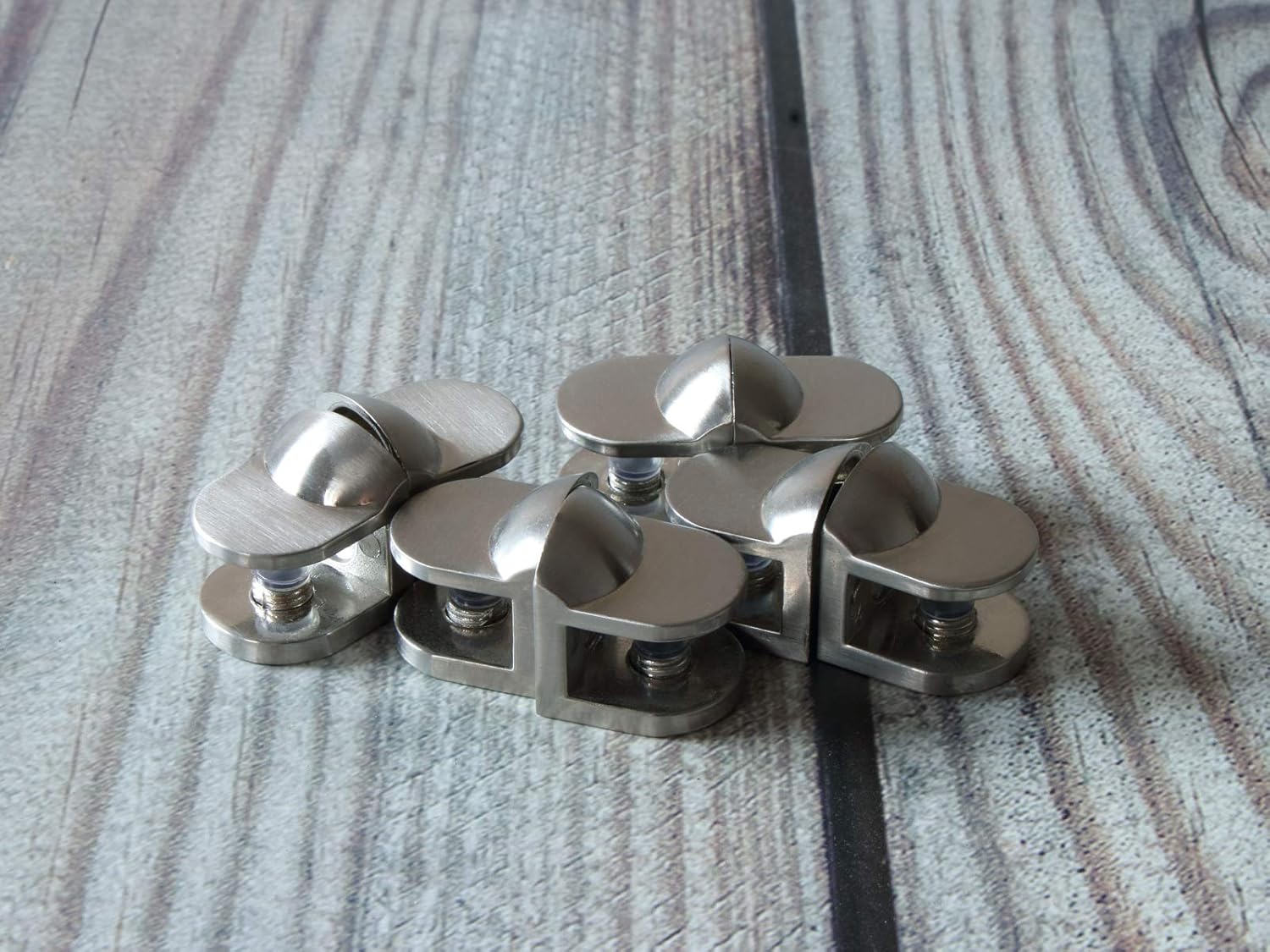 Wall Mounted Adjustable Shelf Brackets Shelf Clips Metal Clamps Holder Brushed Nickel for 6-10mm Glass Acrylic Wood (Set of 8)