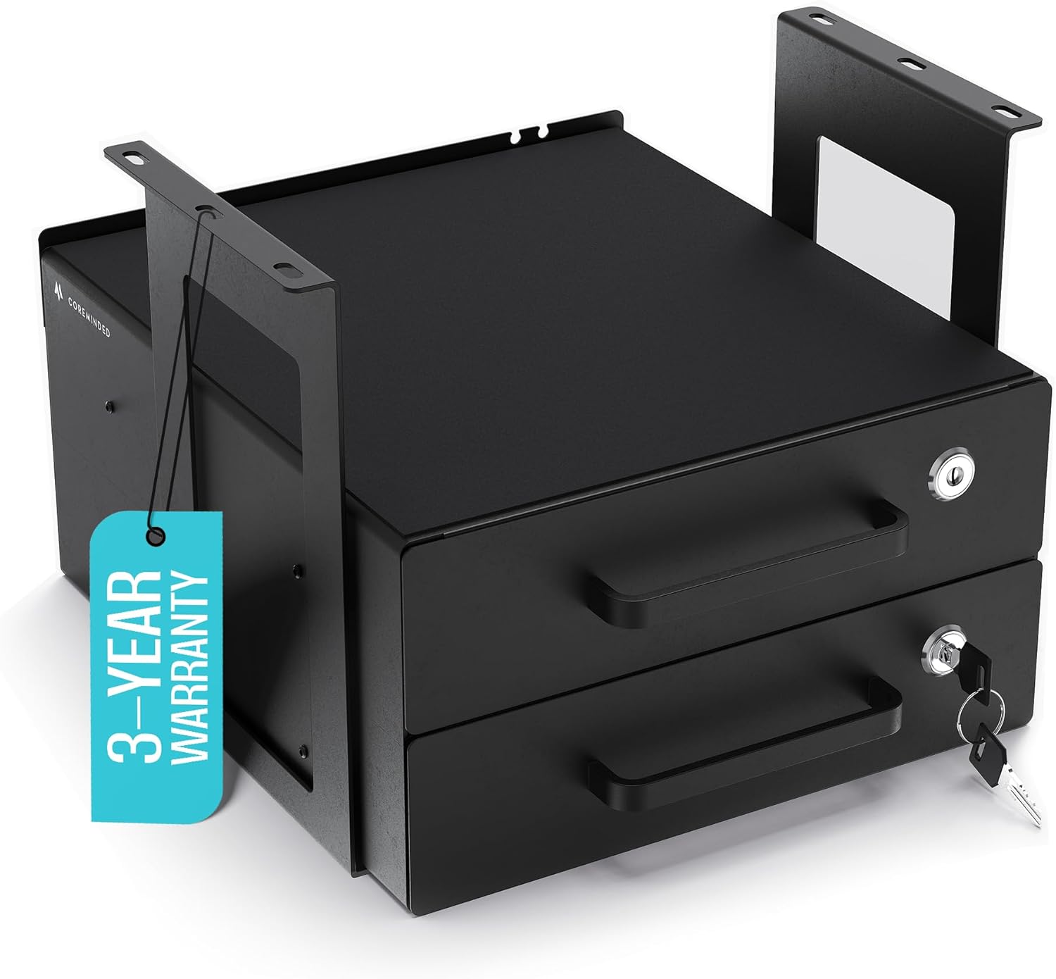 Under Desk Drawer Slide-Out – Lockable Metal Storage Drawers with Cable Management for Office & Home (Double, Bracketed) Double (Bracketed)