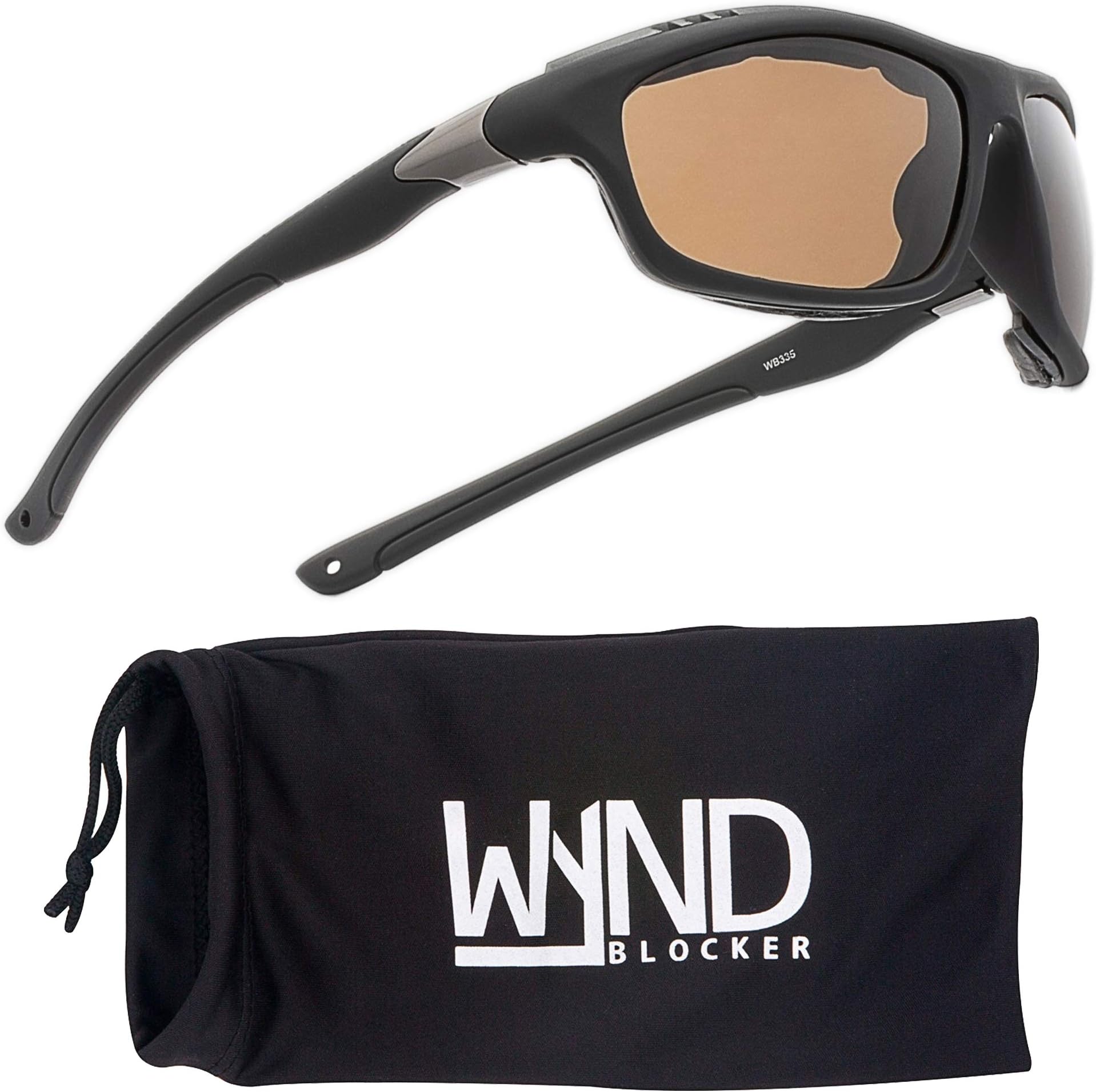 WYND Blocker Airdam Sunglasses Motorcycle Riding, Driving, Fishing, Boating Wrap, Black | Amber, Medium