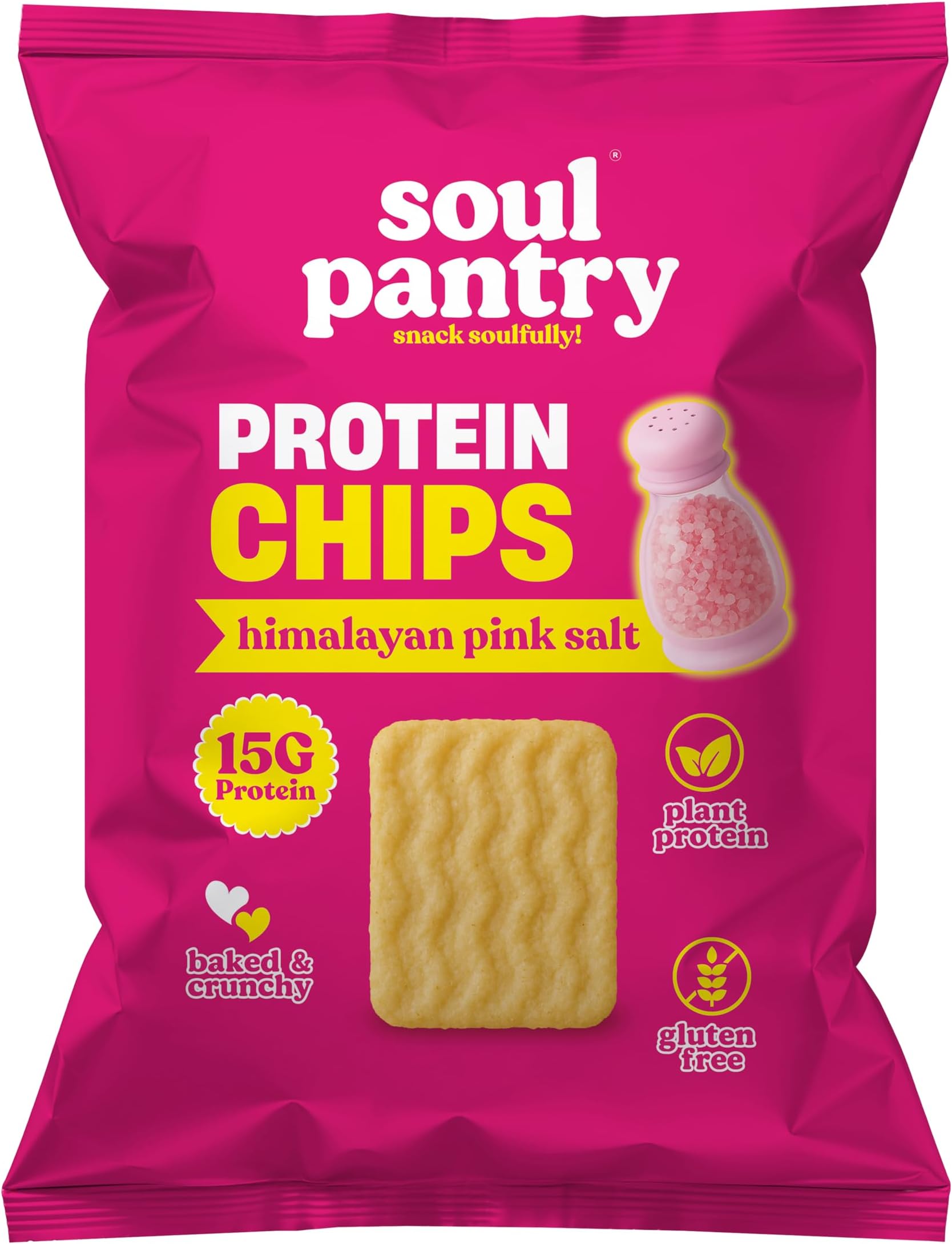 Soul Pantry Protein Chips – Himalayan Pink Salt Flavor | High Protein, Gluten Free, Healthy Snack | Plant-Based Baked Chips, Non-GMO | 1 Pack