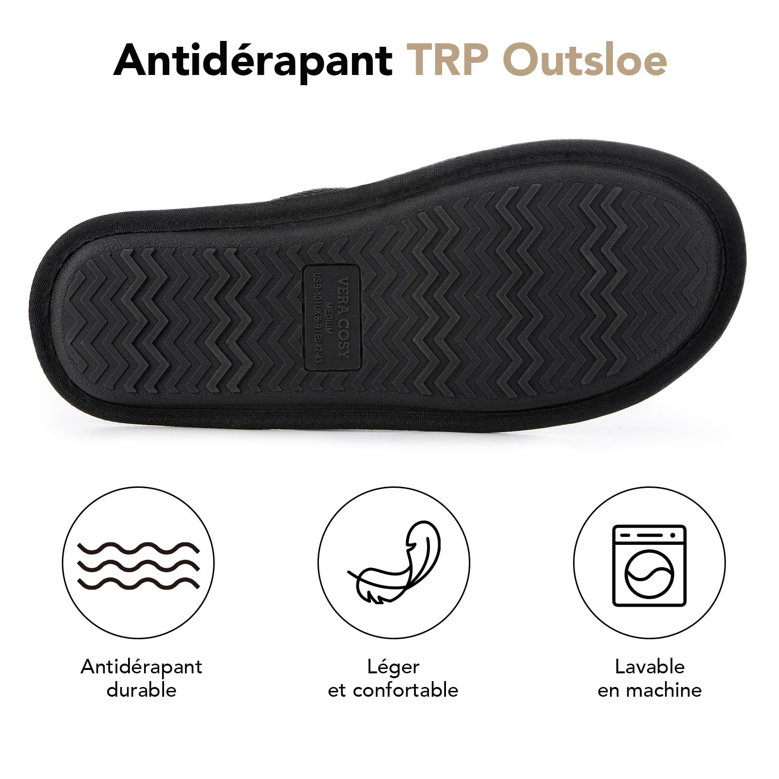VeraCosy Chaussons respirantes douces pour hommes à mémoire foam intérieur outdoor l'été et l'automne pantoufles