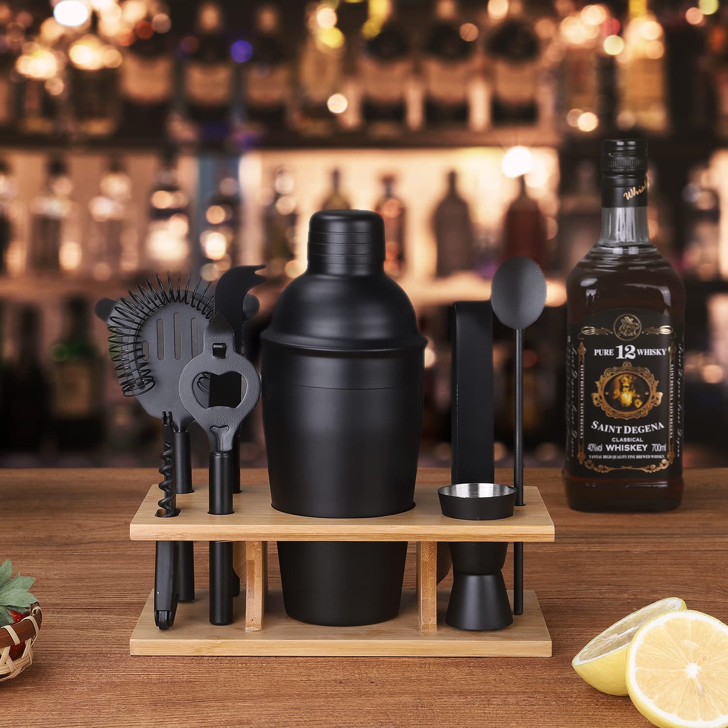 JNWINOG Juego de 9 cocteleras de coctelera kit de bartending bar cóctel bar set cóctel mezcla bebida kit profesional bar y hogar beber bar herramientas para camarero (negro mate)