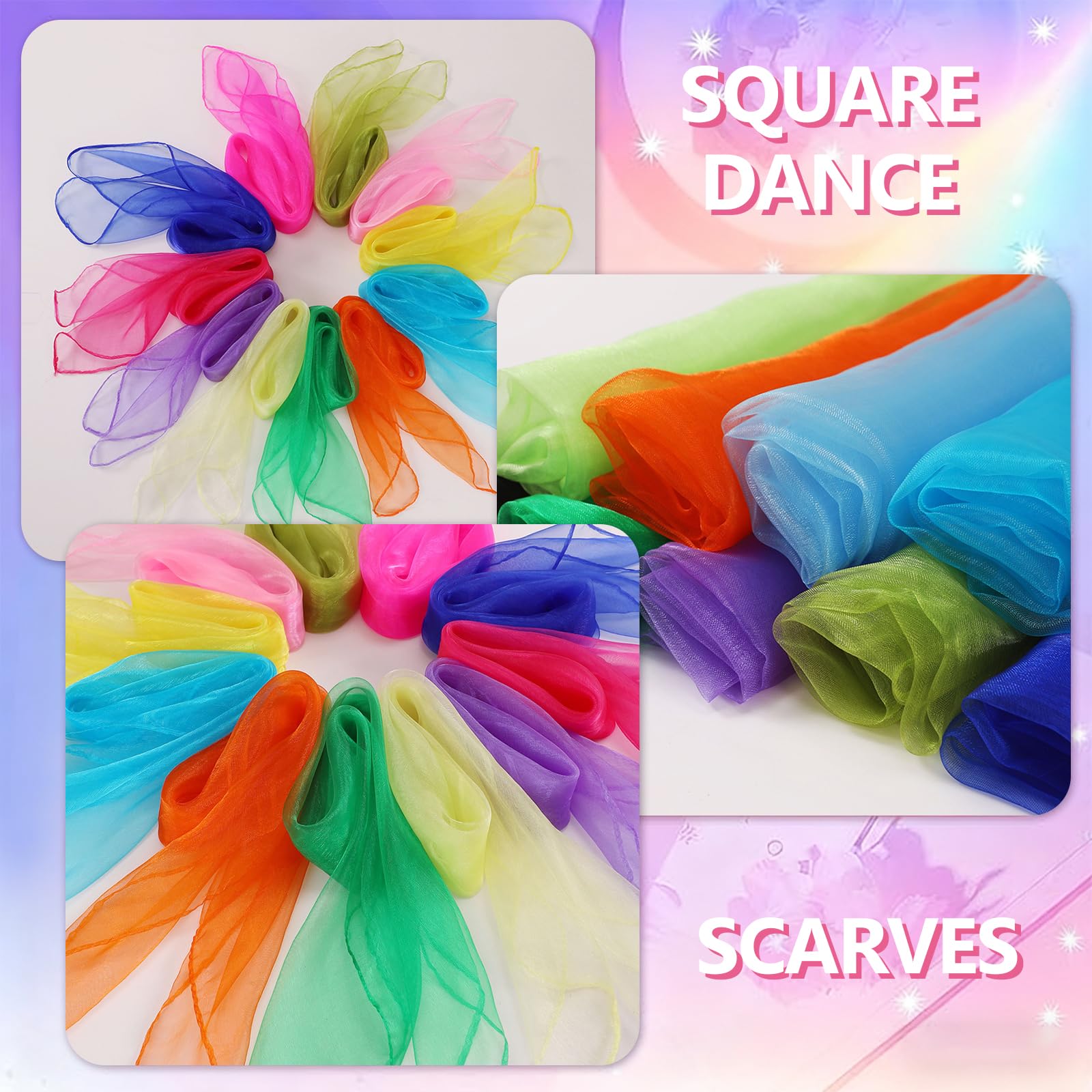 Pañuelos de Malabares Multicolores 60x60cm para Danza Espectáculo Infantil 20 Piezas