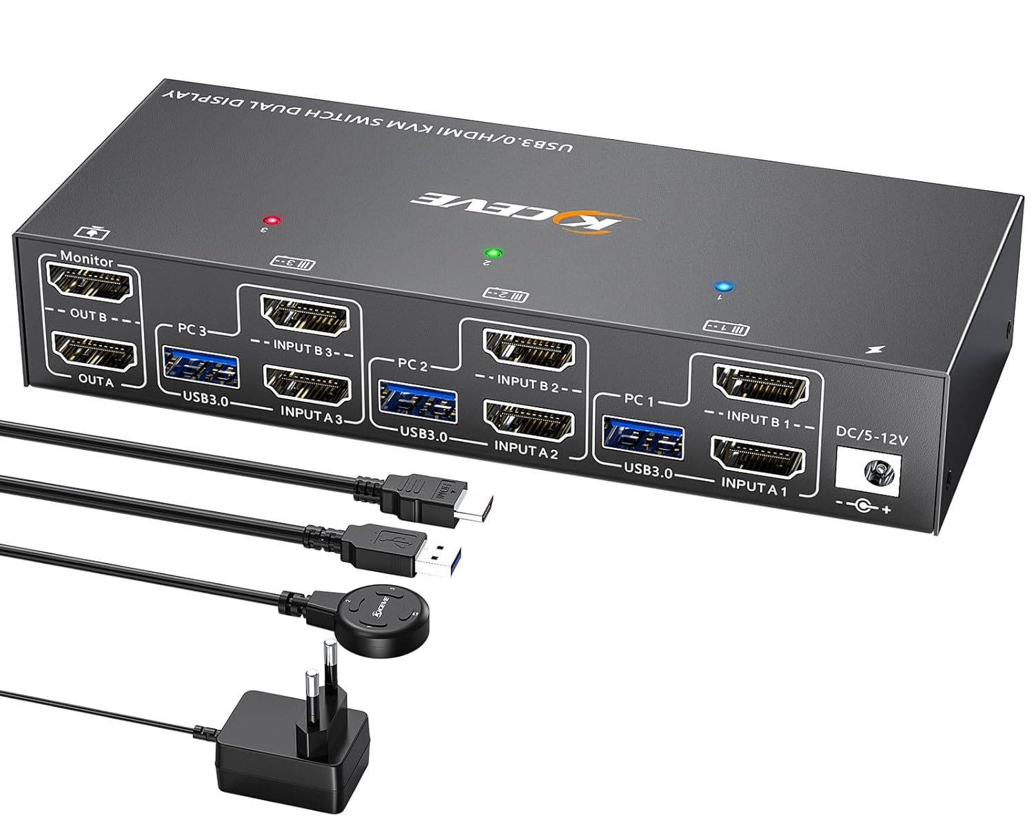 USB 3.0 HDMI KVM Switch 3 PC 2 Monitore, EDID Emulator, 4K60Hz