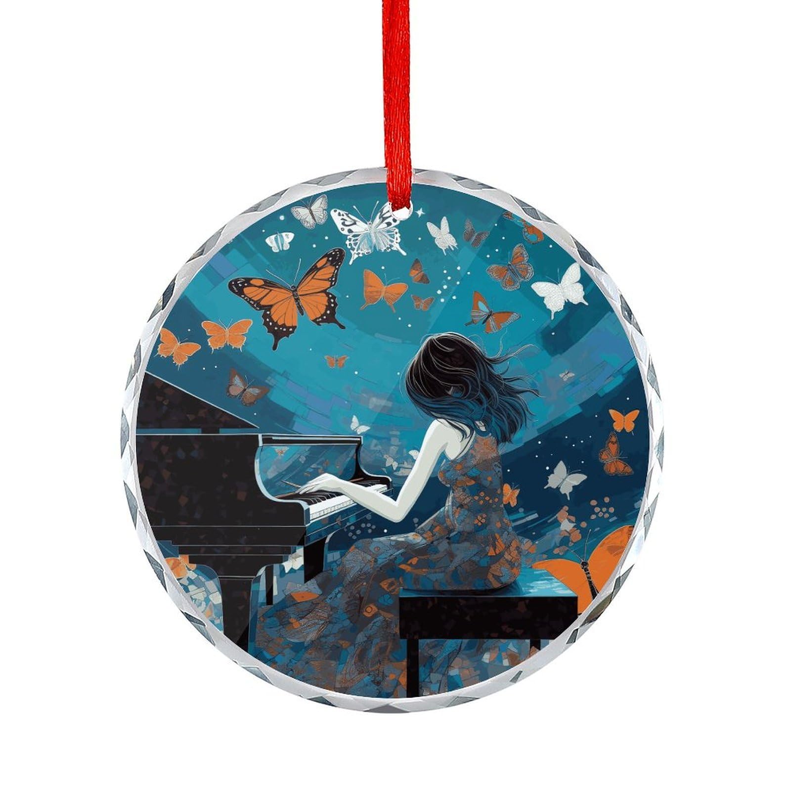 Btcowzrv Style Piano Butterflies Round Ornament Hanging Pendant Decor