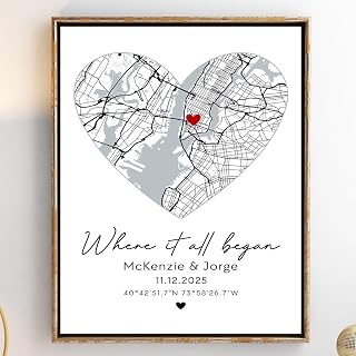Personalized Where It All Began Map for Couples, Where We Met Custom Heart Map Print, The Night We Met, Boyfriend Gifts from Girlfriend, Valentine's Day Gift for Her Him, Christmas Gifts