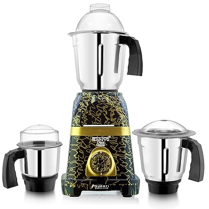 MasterClass Sanyo Latest New Model DIAA 1000-Watts Mixer Grinder with 100% Copper Motor with 3 Heavy Aluminium base Stainless Steel Jars (Dry Jar, Chutney Jar, Liquid Jar) Gold-Black.Company 37 Years of Servicing Marketing and Manufacturing Since 1984.