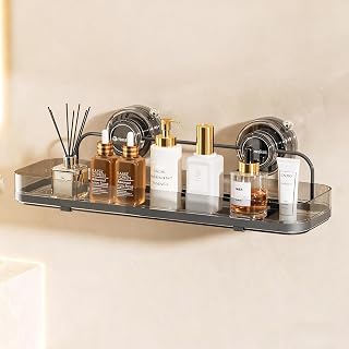 Suction Cup Shower Caddy, Wall Mounted No Drilling Bathroom Shower Organizers Storage Rack, Removable Shelves for Inside the Shower, Black