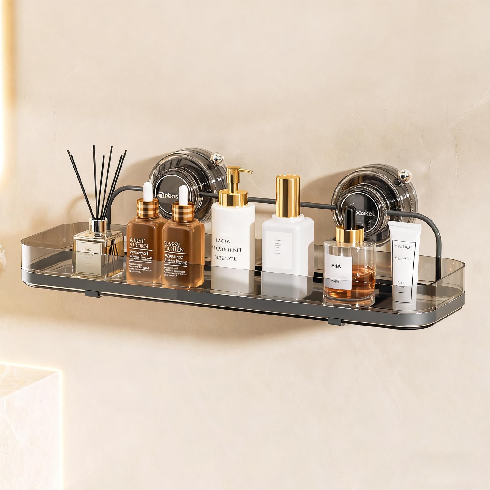 VXINSTZ Suction Cup Shower Caddy Wall Mounted No Drilling Bathroom Shower Organizers Storage Rack Removable Shelves for Inside