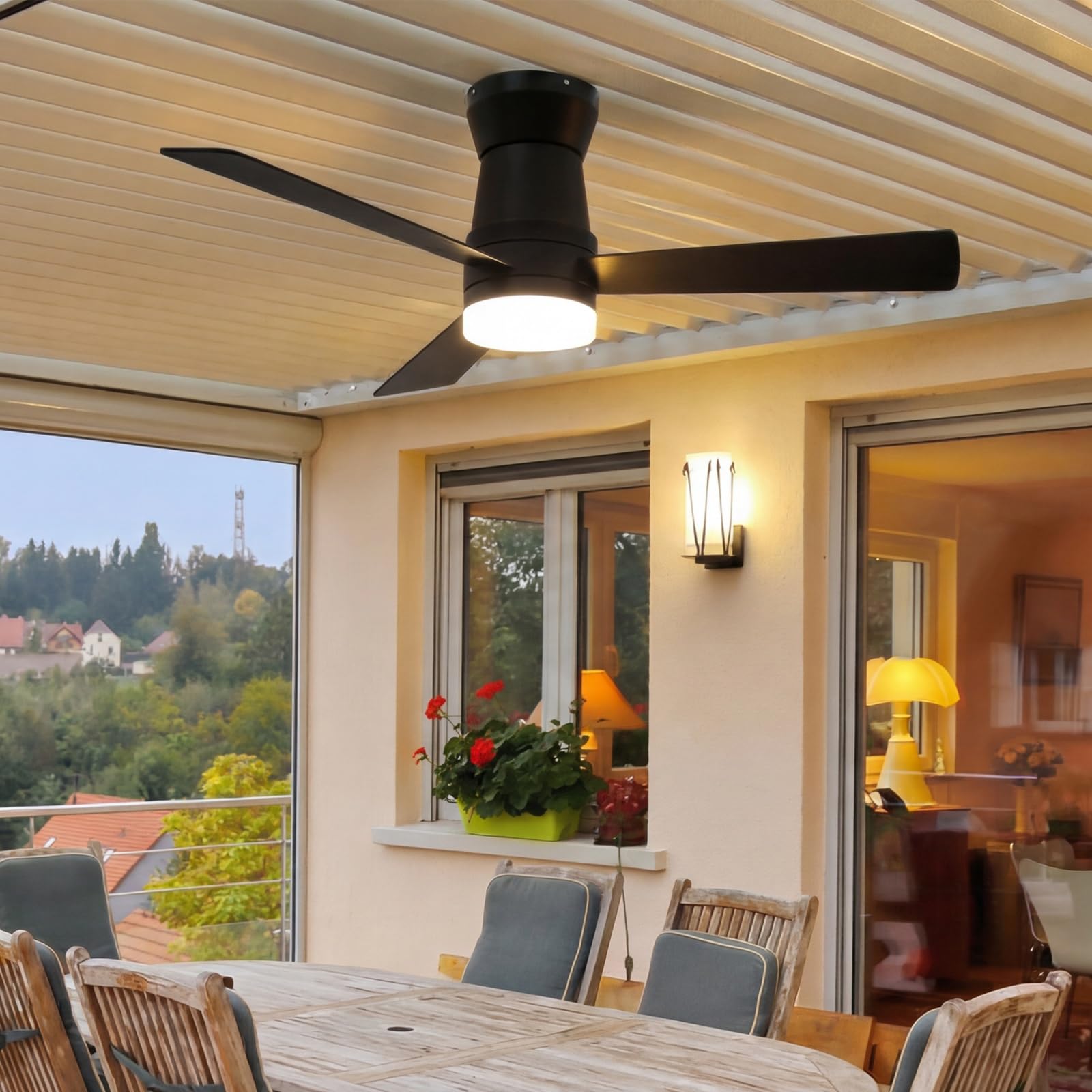 Ventilador de techo con 6 velocidades, 3 cuchillas, temporizador 1/4/8h, negro | Ventilador DC, motor de atenuador de frecuencia, funcionamiento verano/invierno,para sala de estar, dormitorio